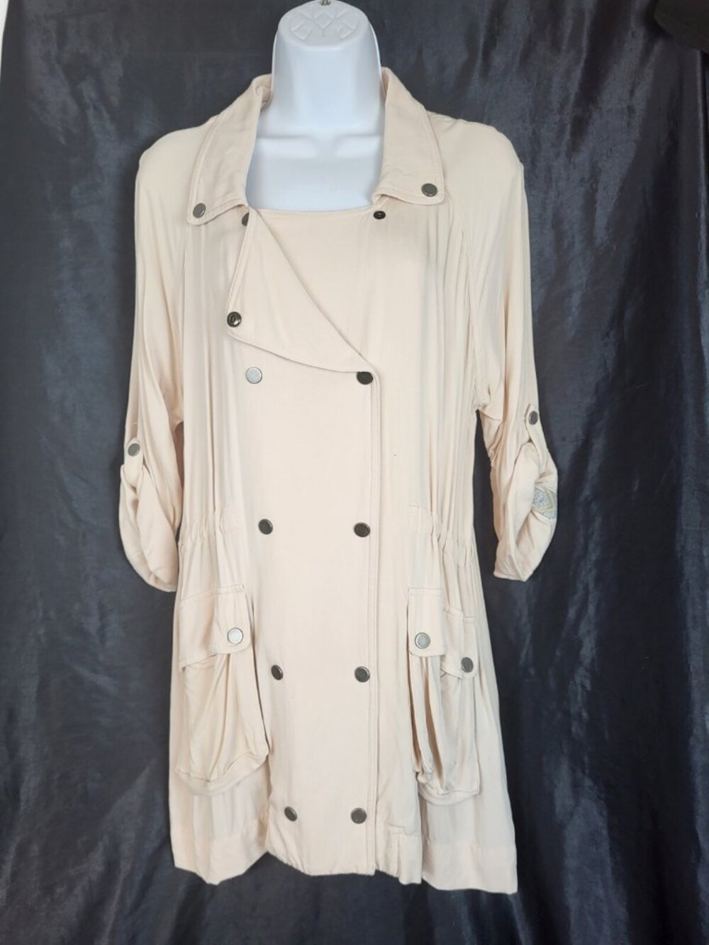 MISS ME Embroidered Utility Jacket Shirt Women's M Casual Cream Coat Fall Dressy